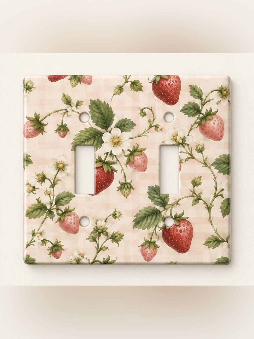 Strawberry Gingham Floral Double Toggle Light Switch Wall Plate Cottage Decor